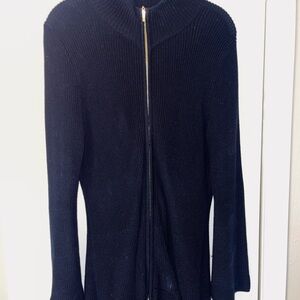 Carlisle Black Zip-Up Lightweight Sweater with bell sleeves and hem